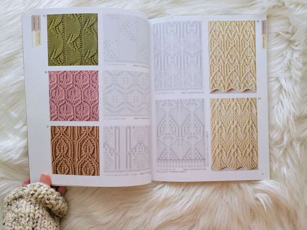 open book of 5 lace knitting stitches
