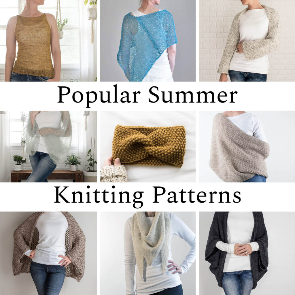 multiple pics of different summer knitting patterns