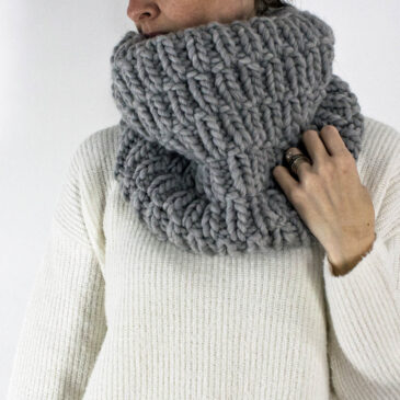 super chunky cowl displayed on a model