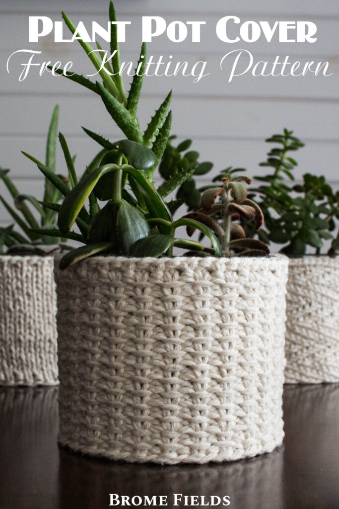 pic of a jute stitch knitted plant pot cover