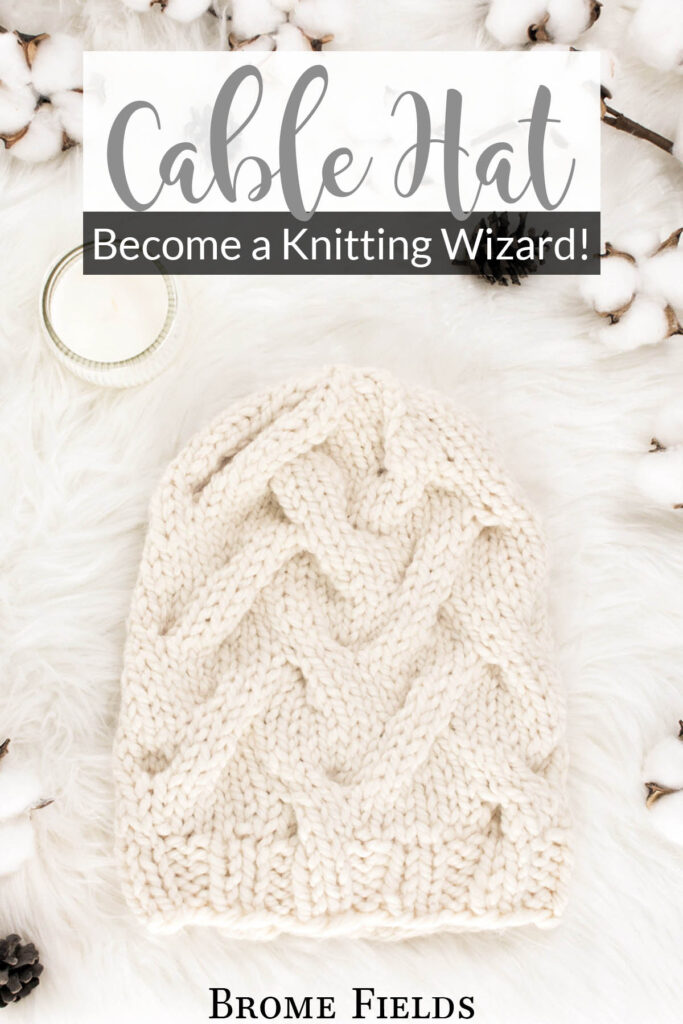 bulky knit hat displayed on faux fur blanket