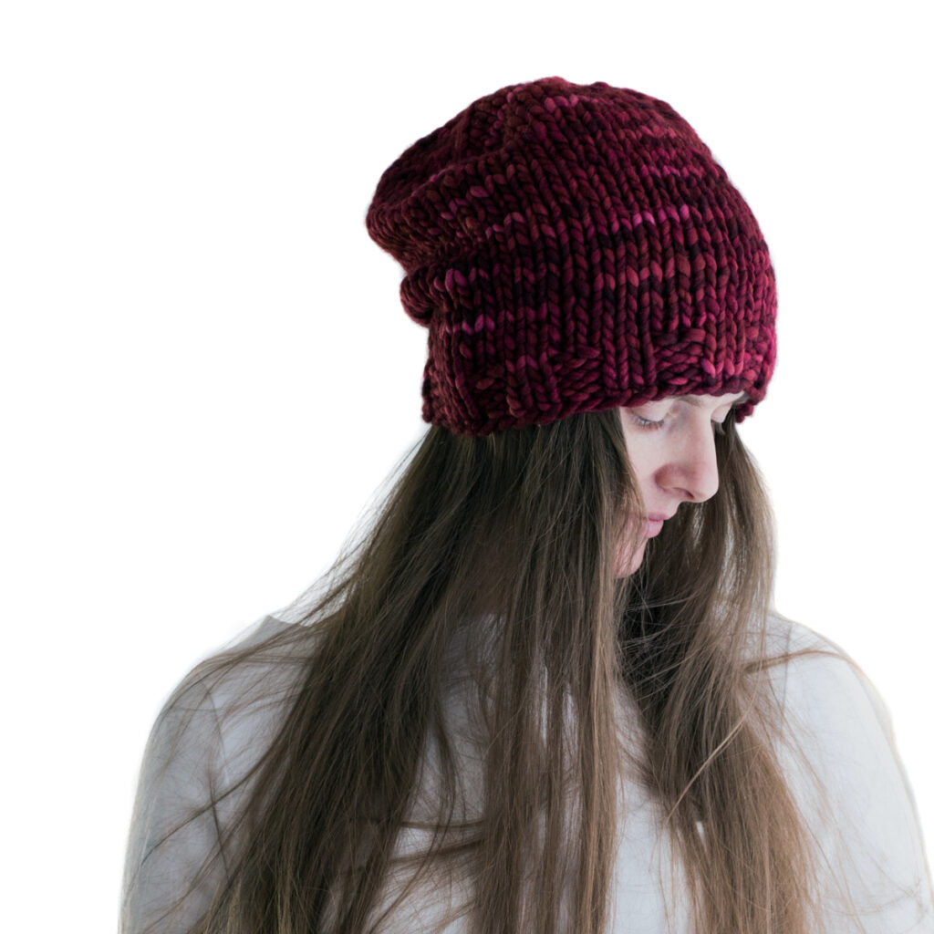 model wearing a Chunky knit Beanie Hat