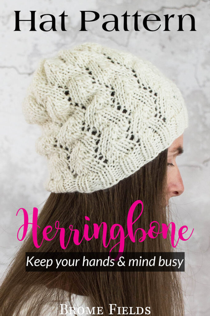 model wearing a herringbone lace knit hat