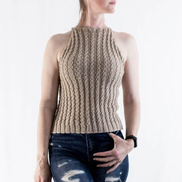 faux cable knit tank top on a model